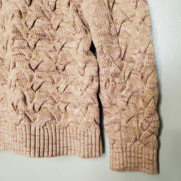Lands' End Drifter Sweater Womens Size Medium Brown Pink Cotton Braided Knit - Picture 5 of 11